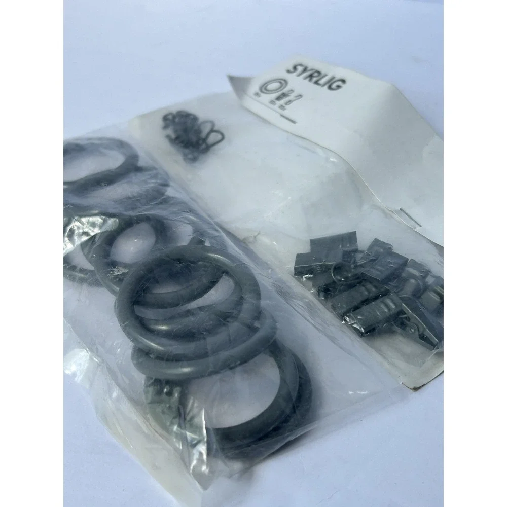 10-PACK Ikea SYRLIG Curtain Ring w/Clip & Hook, Dark Grey 1 1/2